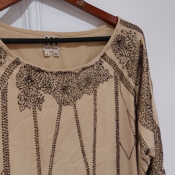 Haule  Hippie blouse/top silk beaded cream and silver sz med silk - Picture 3 of 15